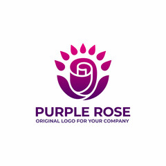 Purple rose flower logo design template.