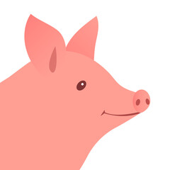 Pig head. Farming and pets. Food and meat. Vector round cartoon illustration