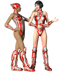 two women in red and white