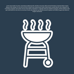 Blue line Barbecue grill icon isolated on blue background. BBQ grill party. Vector