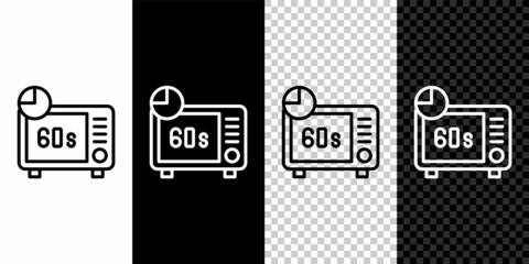 Set line Microwave oven icon isolated on black and white, transparent background. Home appliances icon. Vector