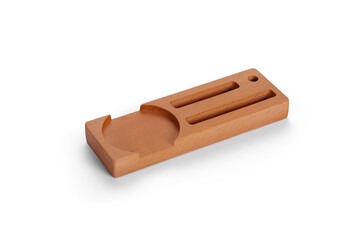 office accessory wooden holder on white background