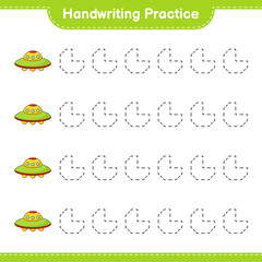 Handwriting practice. Tracing lines of Ufo. Educational children game, printable worksheet, vector illustration