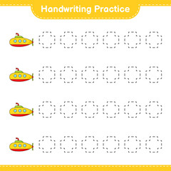 Handwriting practice. Tracing lines of Submarine. Educational children game, printable worksheet, vector illustration