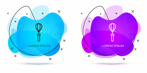 Line Kitchen whisk icon isolated on white background. Cooking utensil, egg beater. Cutlery sign. Food mix symbol. Abstract banner with liquid shapes. Vector