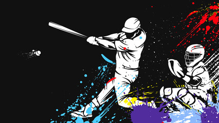 Obraz premium Baseball player. Baseball cap. Hitter swinging with bat. Abstract isolated vector silhouette. Iink drawing