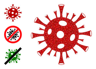 Low-poly coronavirus icon, and bonus icons. Polygonal coronavirus vector is designed with chaotic triangles. Flat geometric polygonal symbol is designed by coronavirus icon.