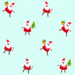 Santa toy pattern, Christmas tree and other holiday details. Childish hand-drawn scandinavian style. 