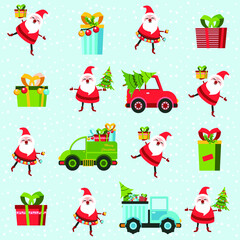 Fototapeta premium Santa toy pattern, Christmas tree and other holiday details. Childish hand-drawn scandinavian style. 