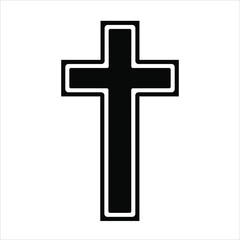 Black Christian cross. Flat vector illustration  isolated on white background. Icon cross.