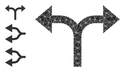 Low-poly bifurcation arrows left right icon, and other icons. Polygonal bifurcation arrows left right vector is designed of chaotic triangles.