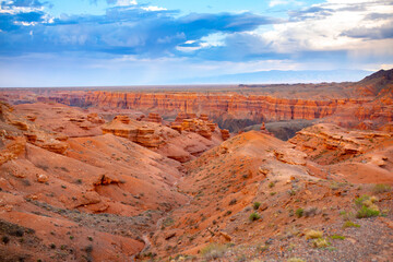 Natural unusual landscape red canyon of unusual beauty is similar to the Martian landscape, the Charyn canyon