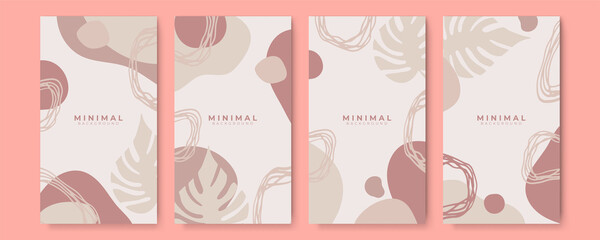 Abstract minimalist pink brown tan earth tone pastel color background for story social media template with floral, liquid, blob, organic shapes, hand drawn texture, brush, wave. Vector illustration.