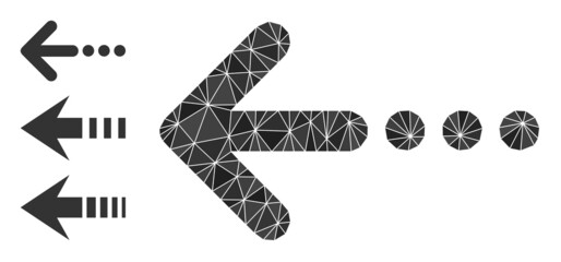 Low-poly send left icon, and other icons. Polygonal send left vector is constructed from chaotic triangles. Flat geometric 2d modeling symbol is designed by send left icon.