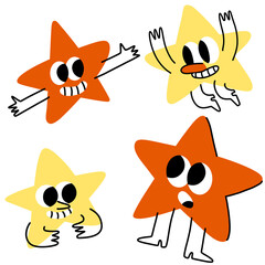 Christmas character - comic star with face. Mascot of New Year holiday with hands.