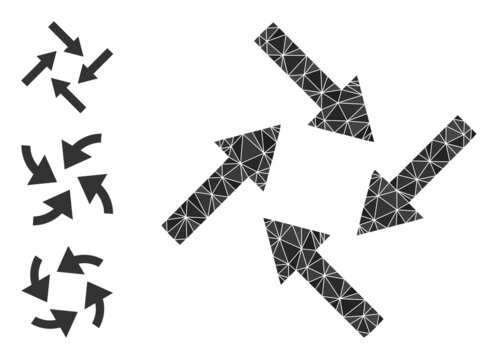 Low-poly Centripetal Arrows Icon, And Other Icons. Polygonal Centripetal Arrows Vector Constructed With Chaotic Triangles. Flat Geometric Polygonal Illustration Created From Centripetal Arrows Icon.