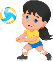 little girl playing volleyball on white background