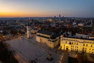 Fototapeta na wymiar Aerial autumn fall sunset view of Vilnius old town, Lithuania