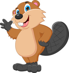 cartoon cute beaver waving on white background © lawangdesign
