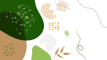 Trendy abstract minimalist organic background with flowing liquid shapes, floral, brush, leaves, hand drawn textures and blob. Tan, nude, champagne, beige, pastel, pink, brown, earth tone color style.