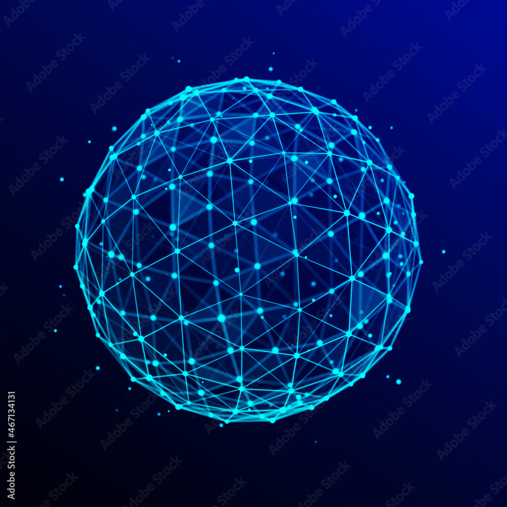 Poster futuristic sphere of particles and lines. network connection big data. abstract technology backgroun