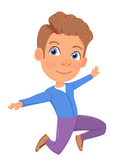 Jumping boy. Kid jump. Happy cartoon character