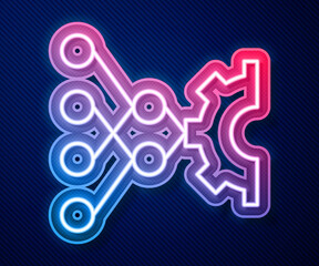 Glowing neon line Neural network icon isolated on blue background. Artificial intelligence AI. Vector