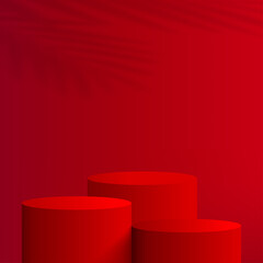 Abstract background with red color geometric 3d podiums. Vector illustration