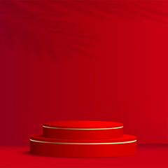 Abstract background with red color geometric 3d podiums. Vector illustration