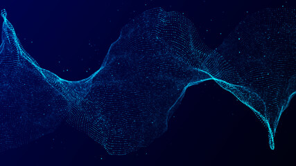 Futuristic digital wave. Dark cyberspace. Abstract music background. Big data visualisation with particle flow. 3d rendering.