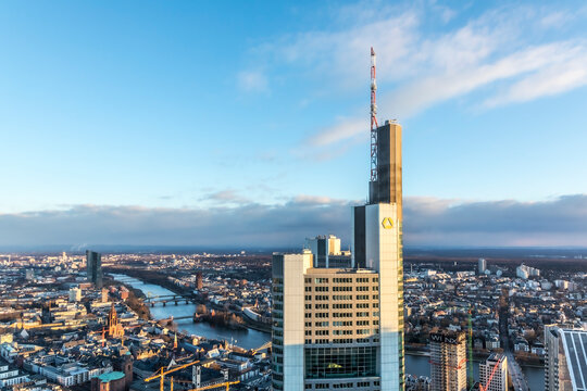 Skyline of Frankfurt with river Main and skyscrapers