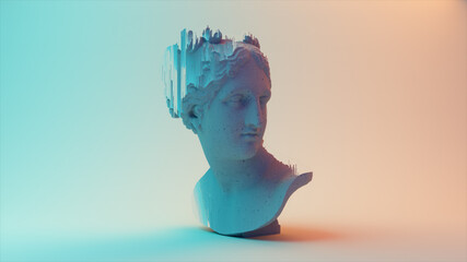 Ancient Roman white marble rotating head of Venus on a light background. 3d illustration - obrazy, fototapety, plakaty