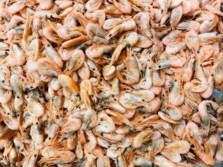 Close up of raw shrimp. Seafood cooking concept. Healthy food. Recipe ingredient.