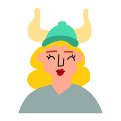 Woman wearing Viking's helmet. Illustration on white background. 