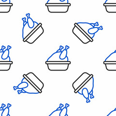 Line Roasted turkey or chicken icon isolated seamless pattern on white background. Colorful outline concept. Vector