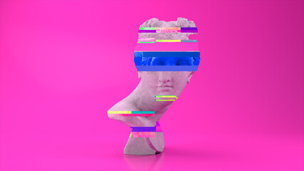 Glitch of Venus head on pink background. 3d illustration © flashmovie