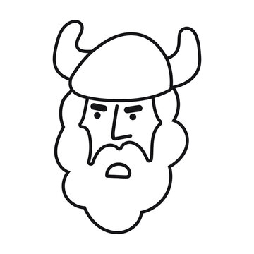 Outline icon. Face of angry Viking. Vector illustration on white background. 