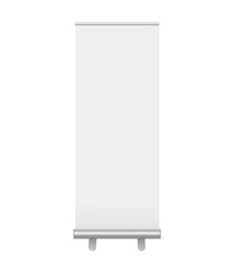 Roll-Up banner Mock-up. Vector realistic. Vertical template for branding, conferences, exhibitions, shows. Mobile classic advertising stand isolated on white. Front view. EPS10.
