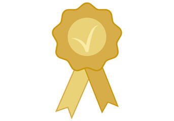 Medalla con cinta dorada de certificado de calidad.