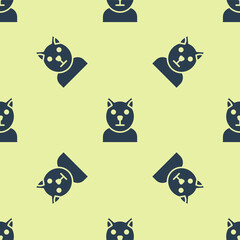 Fototapeta premium Blue Cat icon isolated seamless pattern on yellow background. Animal symbol. Vector