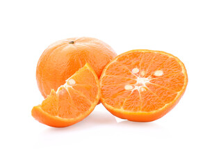 tangerine or mandarin fruit with leaves isolated on white background