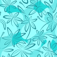Turquoise Schefflera leafs seamless pattern