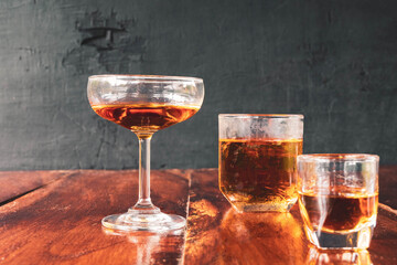 liquor glass on wooden table