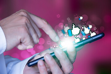 mano, dito, visibilità, mi piace, social network