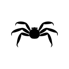 The icon of a sea crab of the crustacean family is black on a white background.