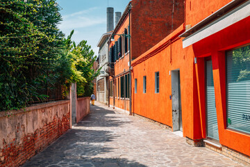 Murano island old town street in Venice, Italy