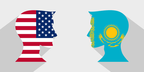 face to face concept. usa vs kazakhstan. vector illustration