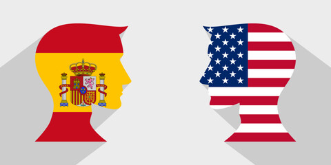 face to face concept. usa vs spain. vector illustration