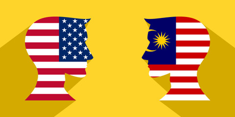 face to face concept. usa vs malaysia. vector illustration