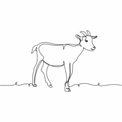 Vector continuous one single line drawing icon of goat in silhouette on a white background. Linear stylized.